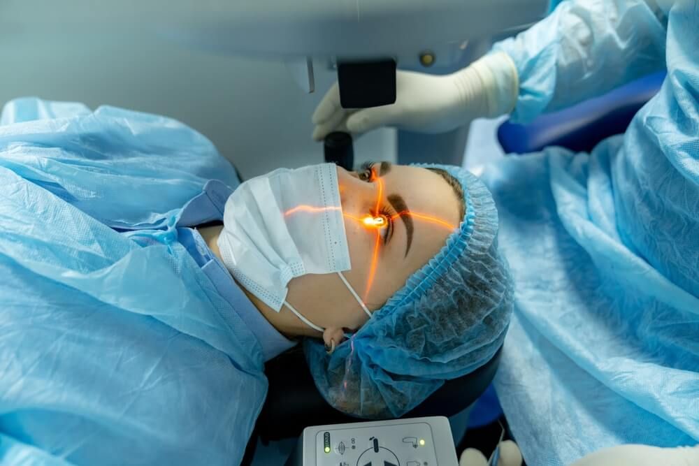 A girl is having cataract surgery.